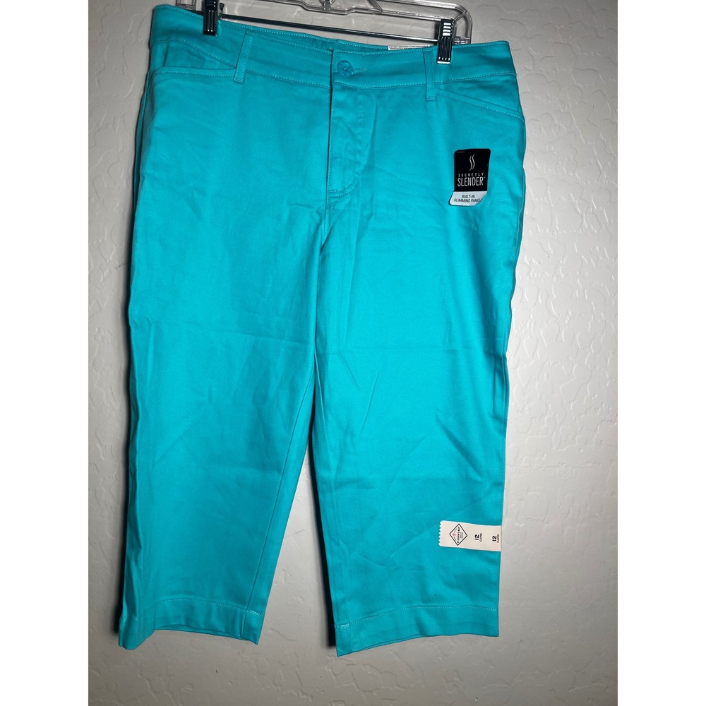 St. Johns Bay Secretly Slender Capri Pants Aqua Blue Size 12 NWT Slimming Panel